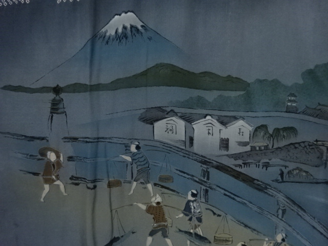 JAPANESE KIMONO / ANTIQUE MENS JUBAN / SHIBORI / MT. FUJI